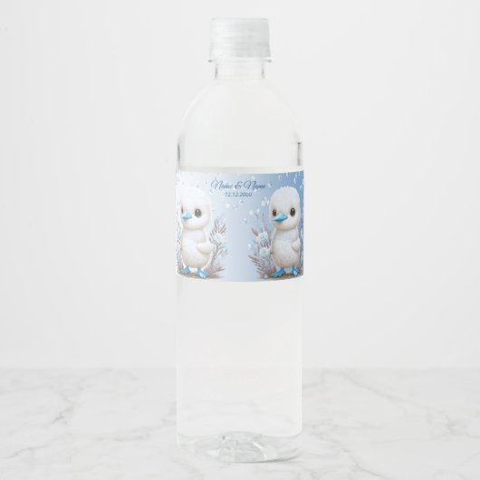 Witte Eend Blauw Bloemen Water Flesje Label Waterfles Etiket (Voorkant)