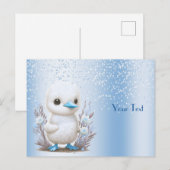 Witte Eend Blauwe Bloem Ansichtkaart Briefkaart (Voorkant / Achterkant)