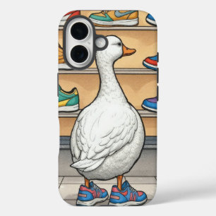 Witte eend die etalages bekijkt voor sneakers iPhone 16 hoesje