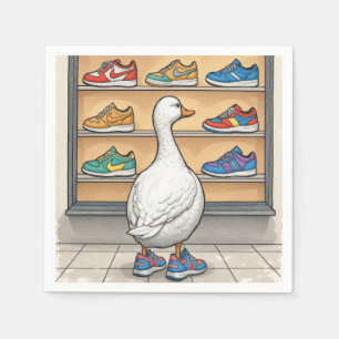 Witte eend die winkelt voor sneakers servet