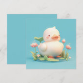 Witte Eend in 3D Klei Stijl Bloem Vijver Ansichtka (Voorkant / Achterkant)