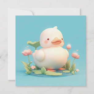 Witte Eend in 3D Klei Stijl Bloem Vijver Ansichtka
