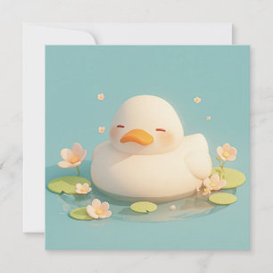 Witte Eend in 3D Kleien Bloemen Vijver Ansichtkaar