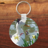 Witte eend in Daffodils met meer keyring Sleutelhanger (Voorkant)