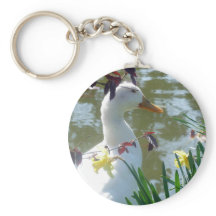 Witte eend in Daffodils met meer keyring