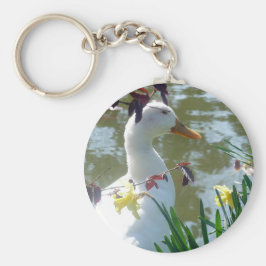 Witte eend in Daffodils met meer keyring Sleutelhanger