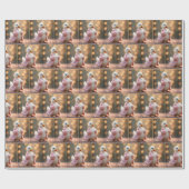 Witte eend in roze bontjas cadeaupapier (Vlak)