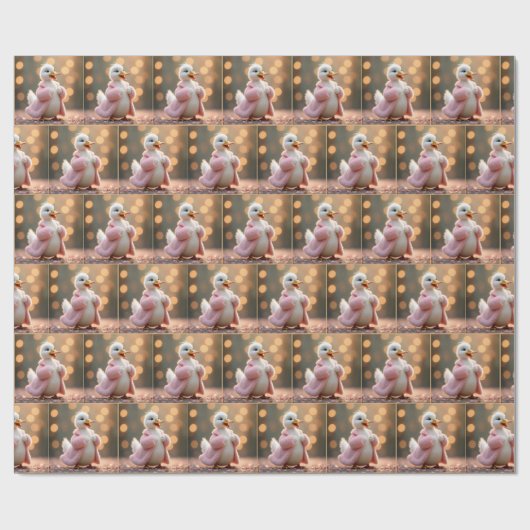 Witte eend in roze bontjas cadeaupapier (Vlak)