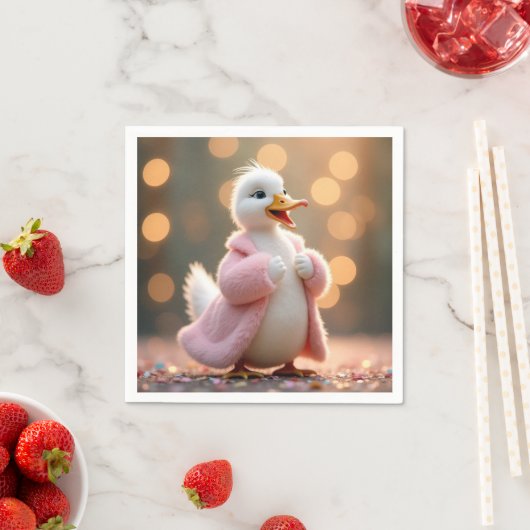 Witte eend in roze bontjas servet (Insitu)