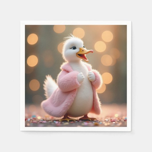 Witte eend in roze bontjas servet (Voorkant)