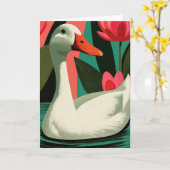 Witte Eend Lotusvijver Botanische Kunst Kaart (Gele Bloem)