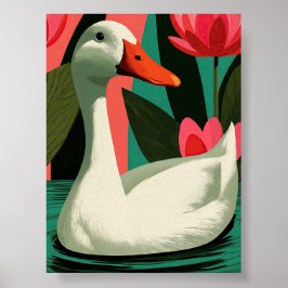 Witte Eend Lotusvijver Botanische Muurkunst Poster