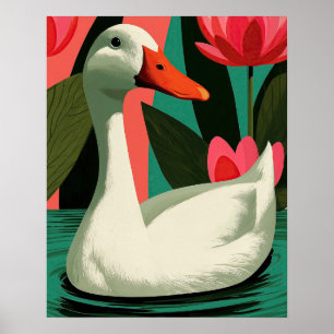 Witte Eend Lotusvijver Botanische Muurkunst Poster
