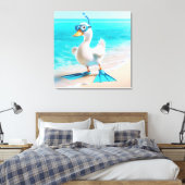 Witte eend met duikuitrusting canvas afdruk (Insitu (Slaapkamer))