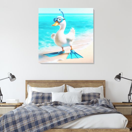 Witte eend met duikuitrusting canvas afdruk (Insitu (Slaapkamer))