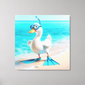 Witte eend met duikuitrusting canvas afdruk (Voorkant)