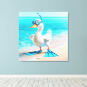 Witte eend met duikuitrusting canvas afdruk (Insitu (Houten vloer))