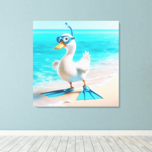 Witte eend met duikuitrusting canvas afdruk (Insitu (Houten vloer))