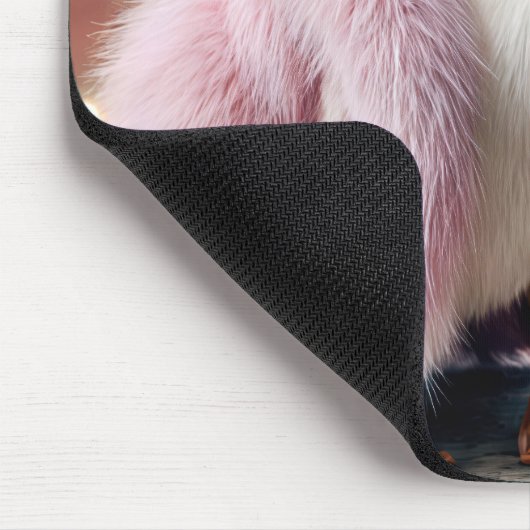 Witte eend met een roze bontjas muismat (Hoek)