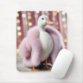 Witte eend met een roze bontjas muismat (Met muis)