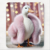 Witte eend met een roze bontjas muismat (Voorkant)