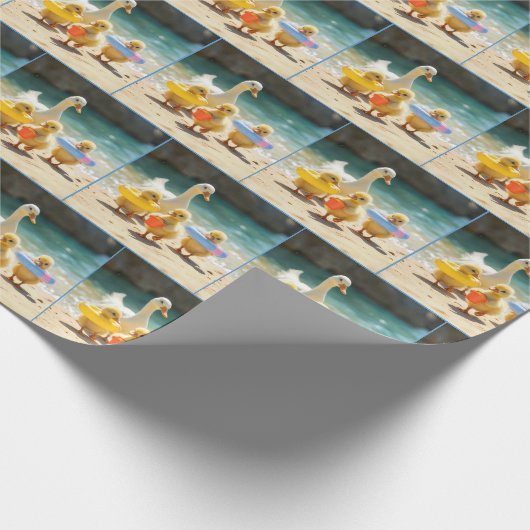 Witte eend met eendjes op het strand cadeaupapier (Hoek)