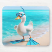 Witte eend met flippers op het strand muismat (Voorkant)