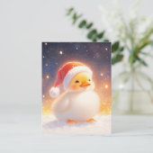 Witte eend met rode kerstmanhoed in de sneeuw briefkaart (Staand voorkant)