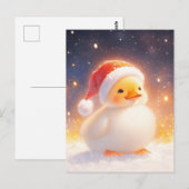 Witte eend met rode kerstmanhoed in de sneeuw briefkaart (Voorkant / Achterkant)