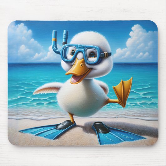 Witte eend met snorkel op het strand muismat (Voorkant)