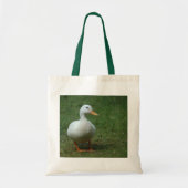 Witte eend op witte/groene zak tote bag (Voorkant)