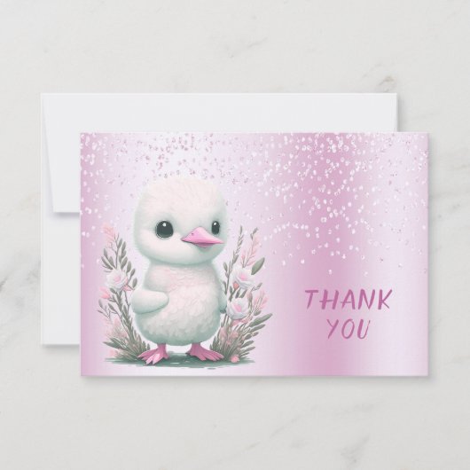 Witte Eend Roze Bloemen Dank u kaart (Voorkant)