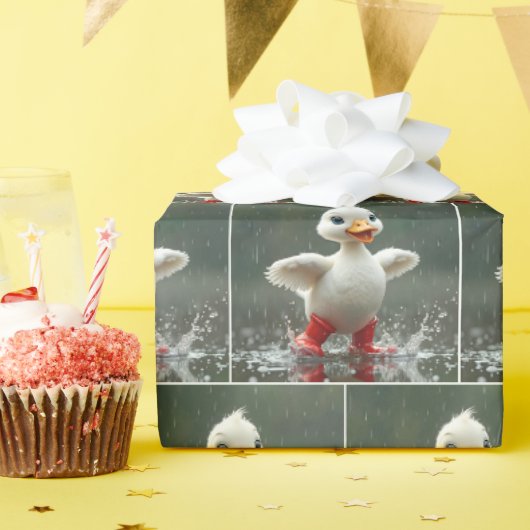 Witte Eend Spetterend in een Regenplas Cadeaupapier (Verjaardagsfeest)
