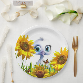 Witte Eend Zonnebloem Vlinder Papieren Borden Vier Bordje