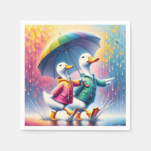 Witte eenden die in de regen lopen servet