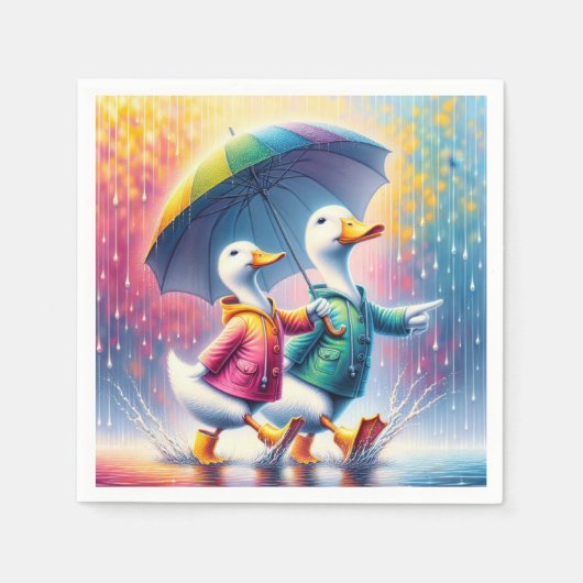 Witte eenden die in de regen lopen servet (Voorkant)