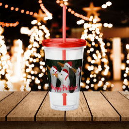 Witte eenden dragen rode kerstmutsen vakantie acryl drinkbeker