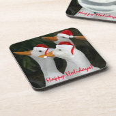 Witte eenden dragen rode kerstmutsen vakantie bier onderzetter (Linkerzijde)