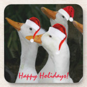 Witte eenden dragen rode kerstmutsen vakantie bier onderzetter (Voorkant)