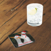 Witte eenden dragen rode kerstmutsen vakantie bier onderzetter