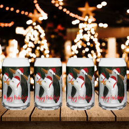 Witte eenden dragen rode kerstmutsen vakantie blikvorm glas