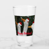 Witte eenden dragen rode kerstmutsen vakantie glas (Voorkant)