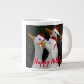 Witte eenden dragen rode kerstmutsen vakantie grote koffiekop (Voorkant rechts)