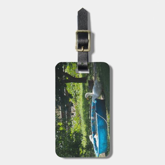 Witte eenden en een zwembad bagagelabel (Voorkant verticaal)