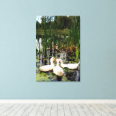 Witte eenden, lendenkussens, cattails, meeroever canvas afdruk (Insitu (Houten vloer))