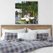 Witte eenden, lendenkussens, cattails, meeroever canvas afdruk (Insitu (Slaapkamer))