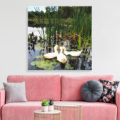 Witte eenden, lendenkussens, cattails, meeroever canvas afdruk (Insitu (Woonkamer))