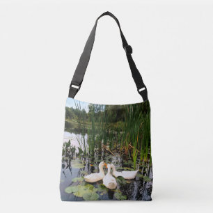 Witte eenden, lendenkussens, cattails, meeroever crossbody tas