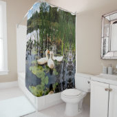 Witte eenden, lendenkussens, cattails, meeroever douchegordijn (In situ)