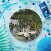 Witte eenden, lendenkussens, cattails, meeroever papieren bordje (Feest)